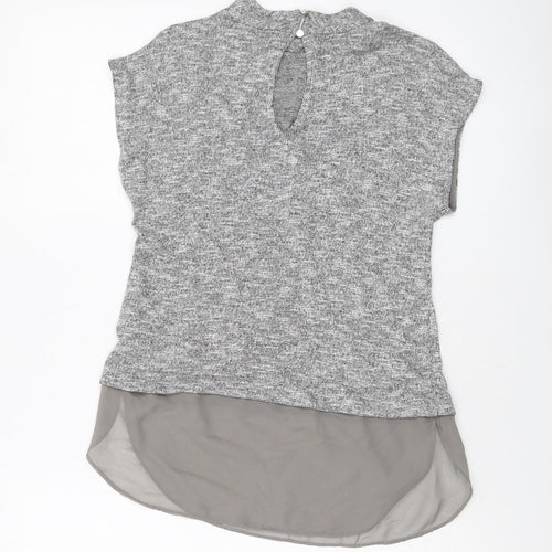 Oasis Womens Grey Viscose Basic T-Shirt Size XS Mock Neck