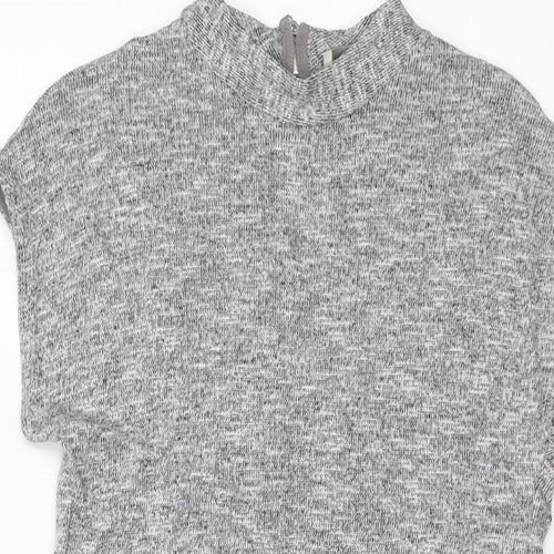 Oasis Womens Grey Viscose Basic T-Shirt Size XS Mock Neck
