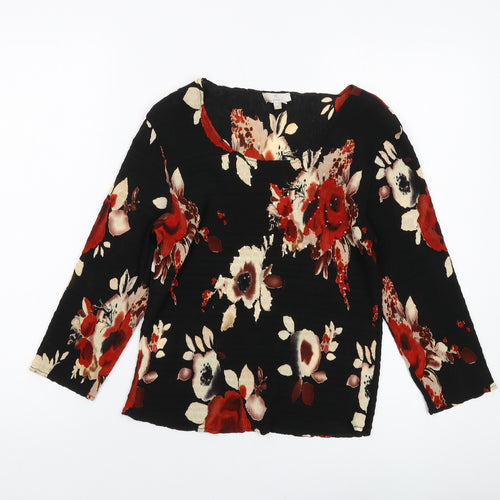 CC Womens Black Floral Polyester Basic Blouse Size S Round Neck