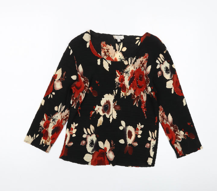 CC Womens Black Floral Polyester Basic Blouse Size S Round Neck