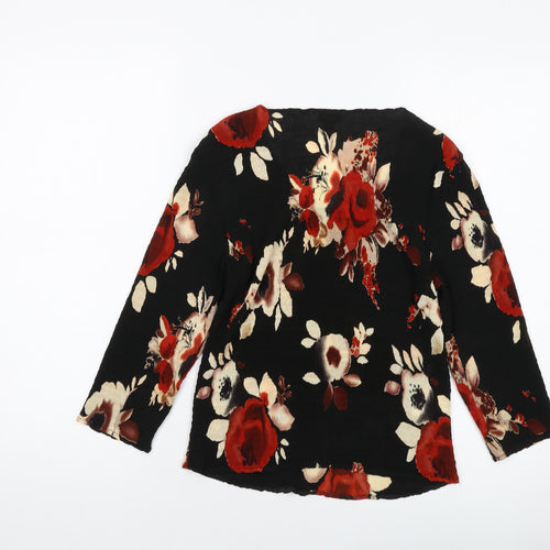 CC Womens Black Floral Polyester Basic Blouse Size S Round Neck