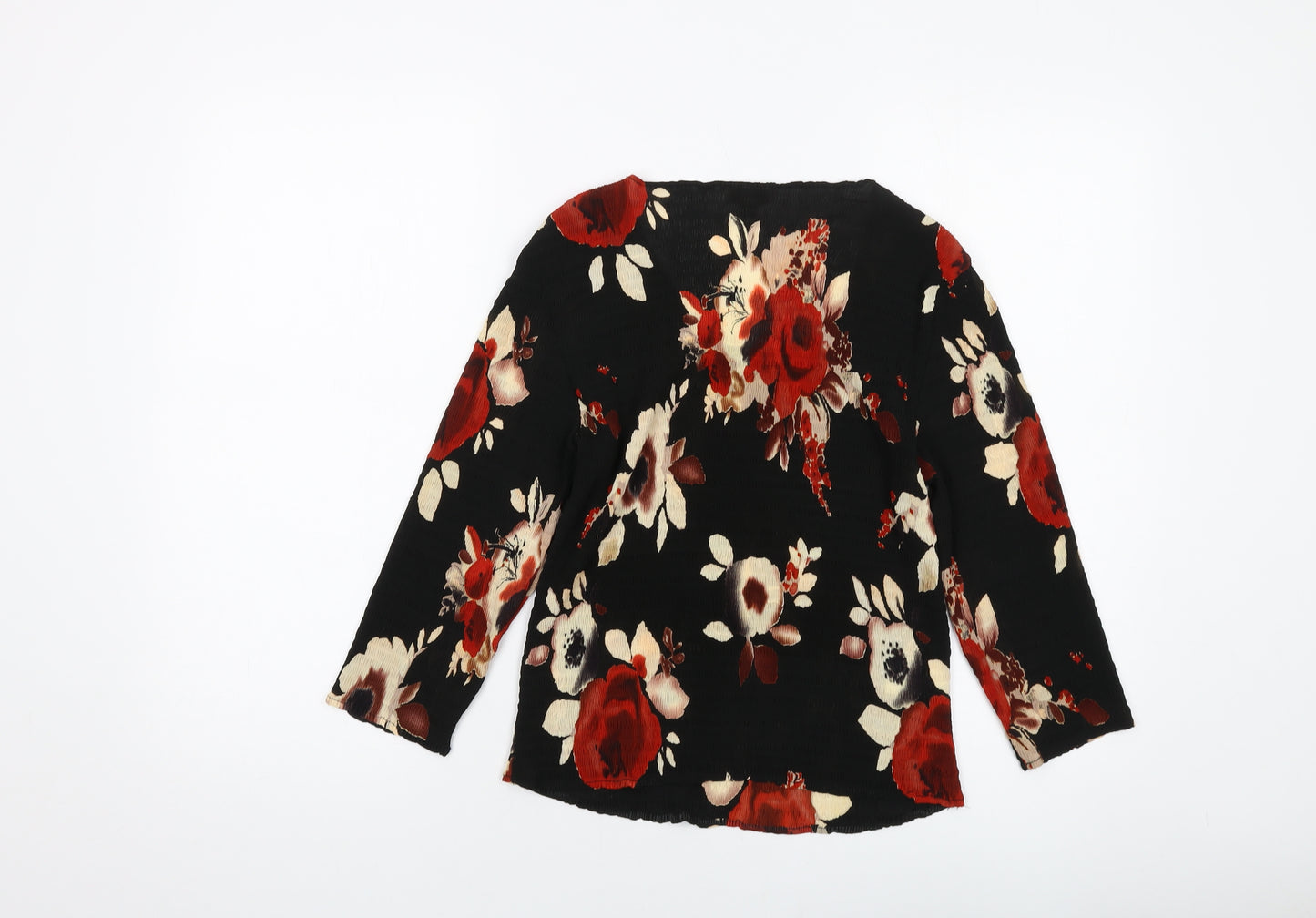 CC Womens Black Floral Polyester Basic Blouse Size S Round Neck