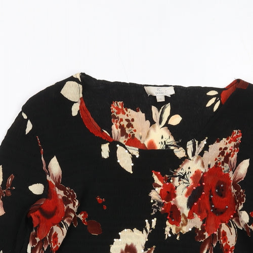 CC Womens Black Floral Polyester Basic Blouse Size S Round Neck