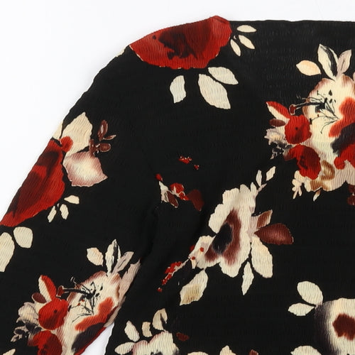 CC Womens Black Floral Polyester Basic Blouse Size S Round Neck