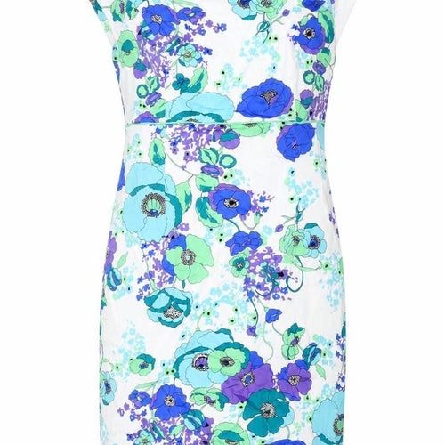 Artigiano Womens Blue Geometric Cotton Sheath Size 14 Square Neck Zip