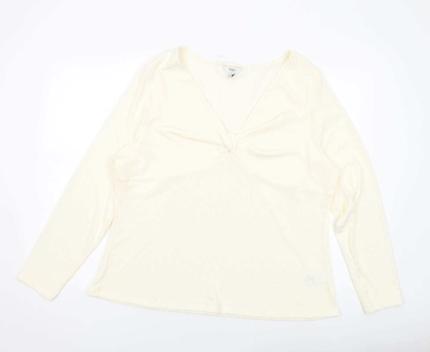 Marks and Spencer Womens Ivory Polyester Basic Blouse Size 24 V-Neck
