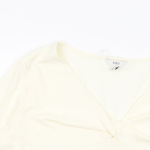 Marks and Spencer Womens Ivory Polyester Basic Blouse Size 24 V-Neck