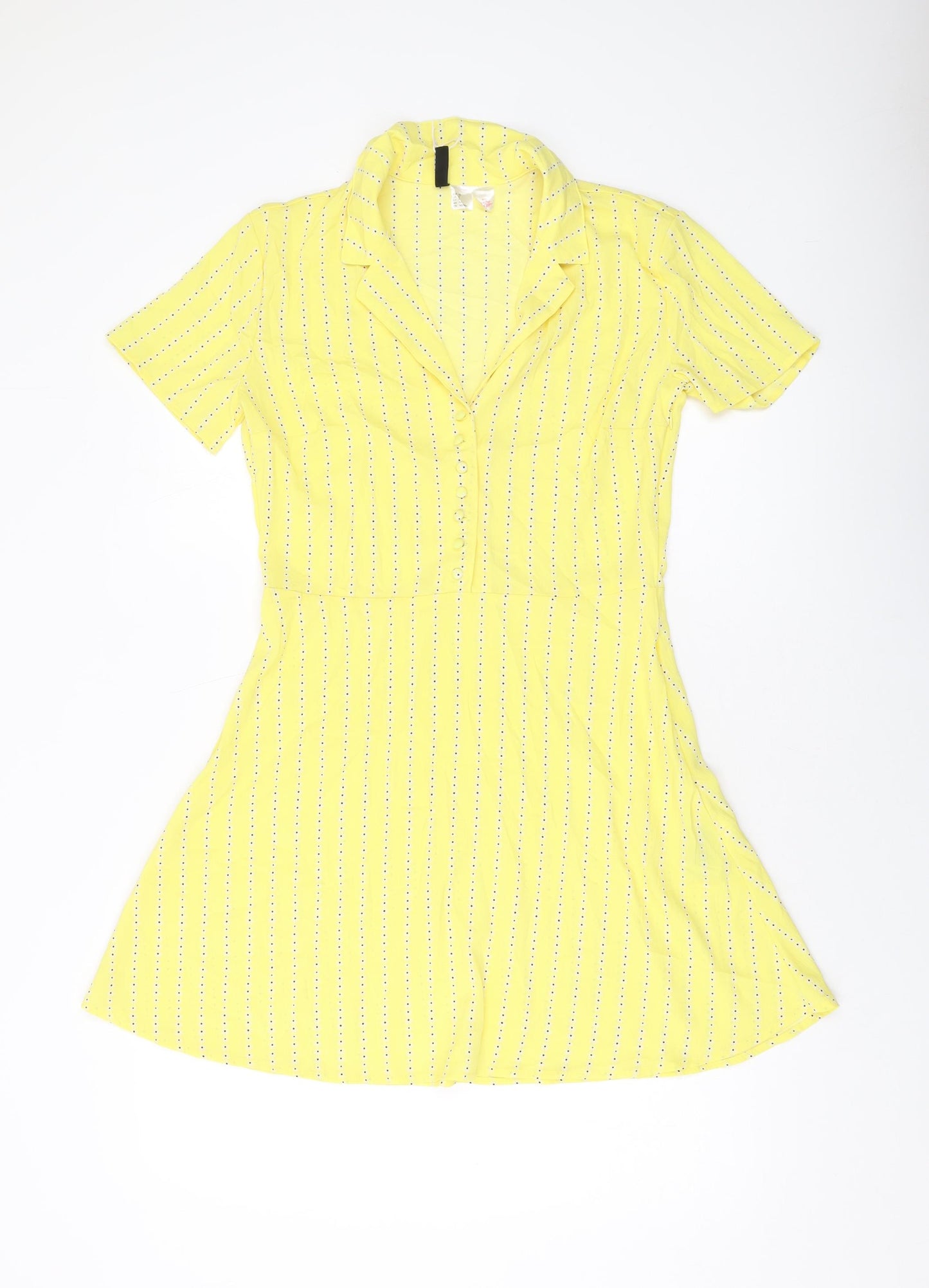 H&M Womens Yellow Geometric Polyester A-Line Size 10 V-Neck Button