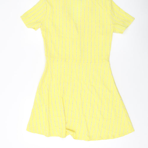 H&M Womens Yellow Geometric Polyester A-Line Size 10 V-Neck Button