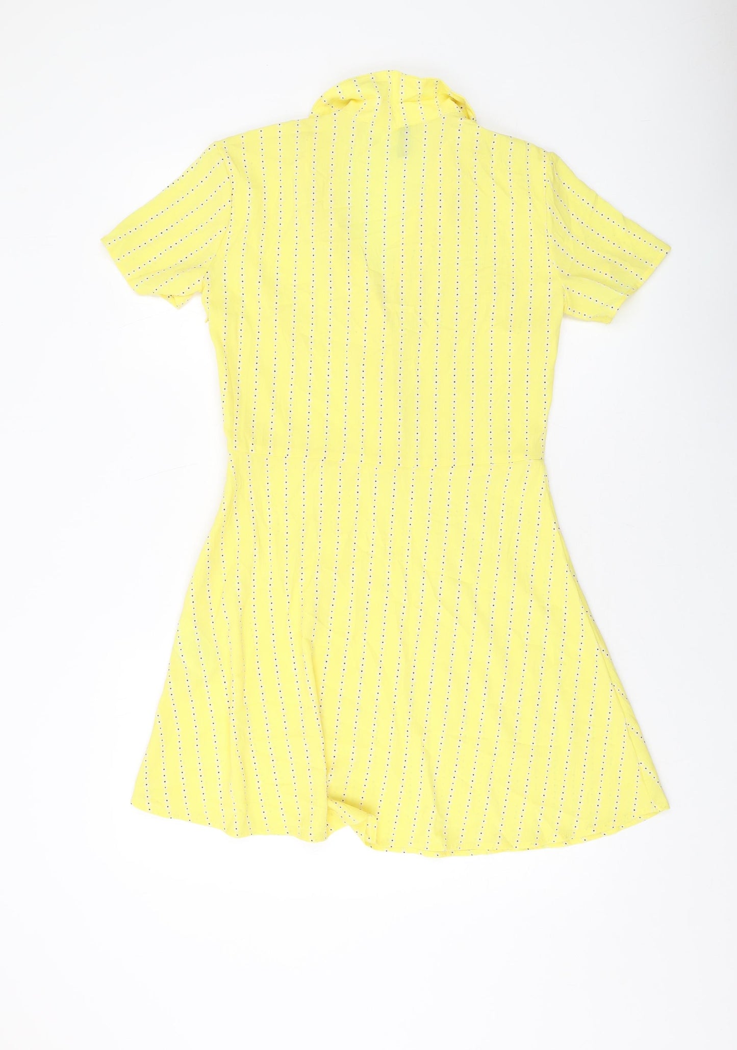 H&M Womens Yellow Geometric Polyester A-Line Size 10 V-Neck Button