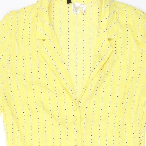 H&M Womens Yellow Geometric Polyester A-Line Size 10 V-Neck Button