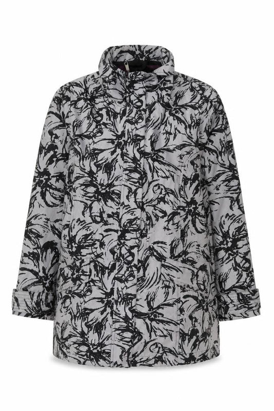 Front view of TIGI women’s grey geometric jacket, size UK 10, zip