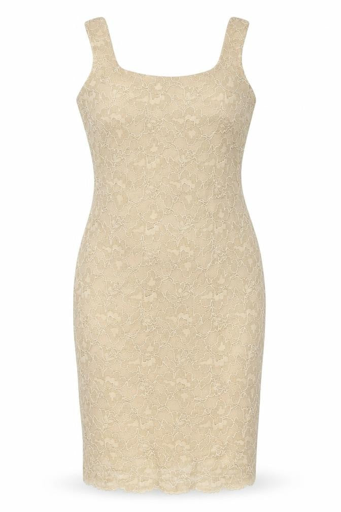 Front view of Principles women’s beige polyester sheath, size UK 14, round neck pullover