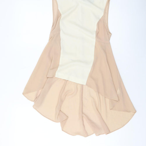 Warehouse Womens Beige Polyester Basic Tank Size 6 Round Neck