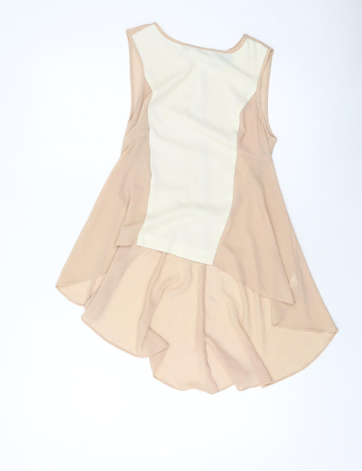 Warehouse Womens Beige Polyester Basic Tank Size 6 Round Neck