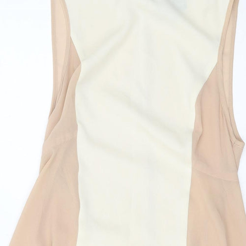 Warehouse Womens Beige Polyester Basic Tank Size 6 Round Neck