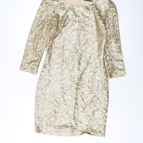 TFNC Womens Gold Polyester Mini Size S Round Neck Zip