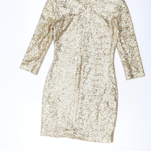 TFNC Womens Gold Polyester Mini Size S Round Neck Zip