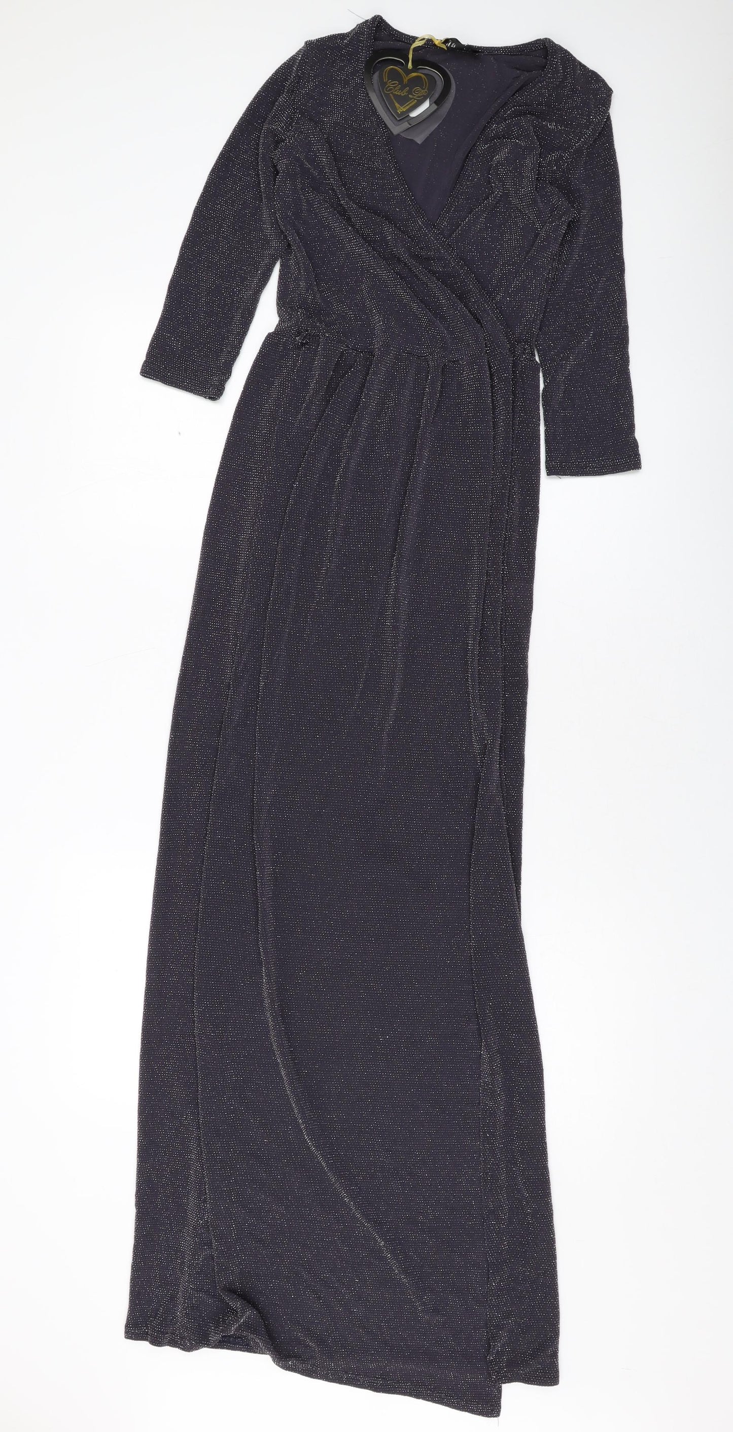 Club L Womens Silver Polyester Maxi Size 8 V-Neck Pullover