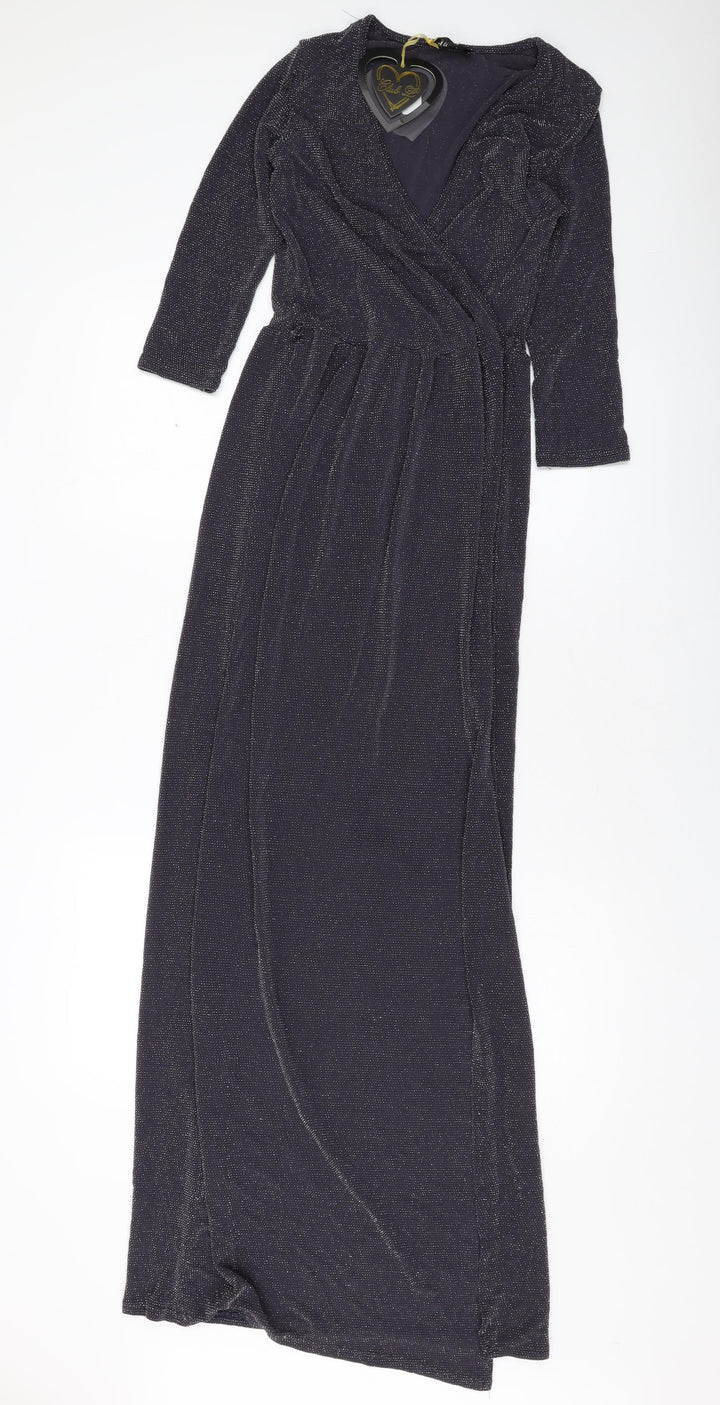 Club L Womens Silver Polyester Maxi Size 8 V-Neck Pullover
