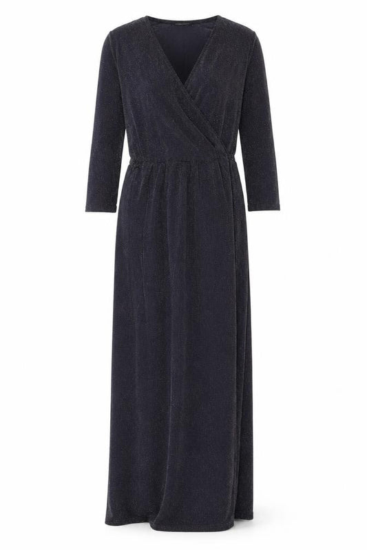 Front view of Club L women’s silver polyester maxi, size UK 8, v-neck pullover