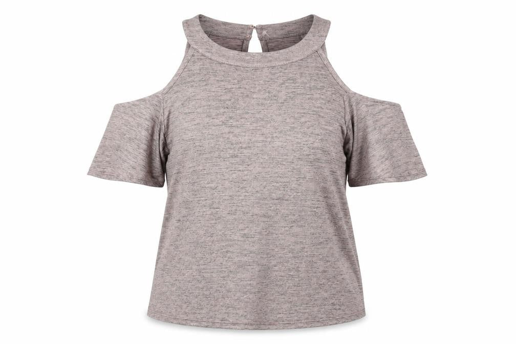 Front view of Warehouse women’s pink polyester basic blouse, size UK 14, round neck