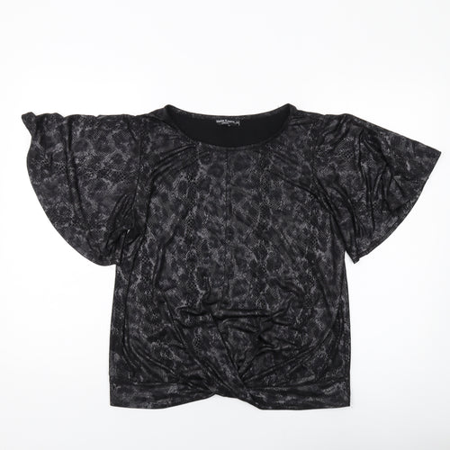 Marina Kaneva Womens Grey Animal Print Polyester Basic Blouse Size 14 Round Neck