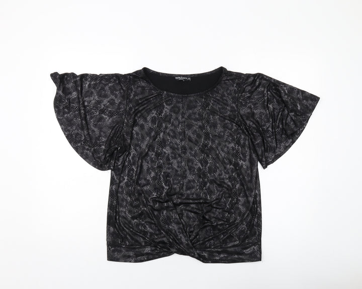 Marina Kaneva Womens Grey Animal Print Polyester Basic Blouse Size 14 Round Neck