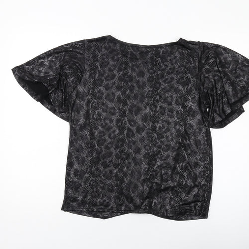Marina Kaneva Womens Grey Animal Print Polyester Basic Blouse Size 14 Round Neck
