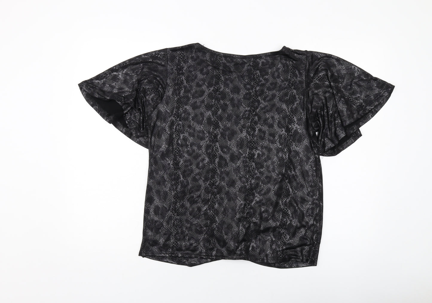 Marina Kaneva Womens Grey Animal Print Polyester Basic Blouse Size 14 Round Neck
