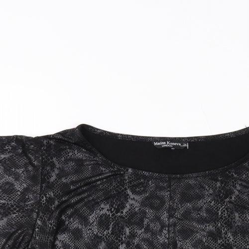 Marina Kaneva Womens Grey Animal Print Polyester Basic Blouse Size 14 Round Neck