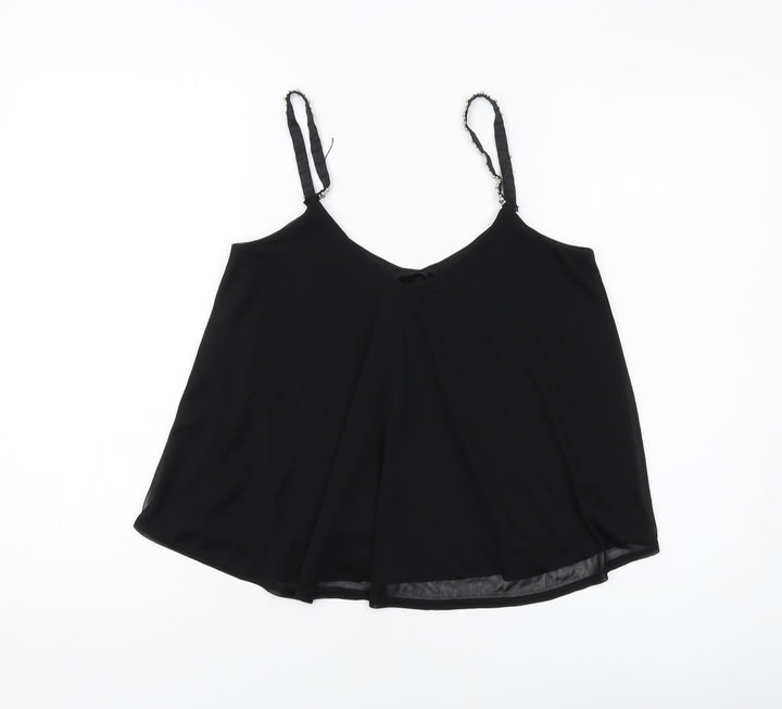 New Look Womens Black Polyester Basic Tank Size 10 V-Neck