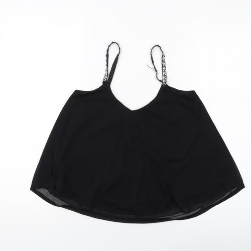 New Look Womens Black Polyester Basic Tank Size 10 V-Neck