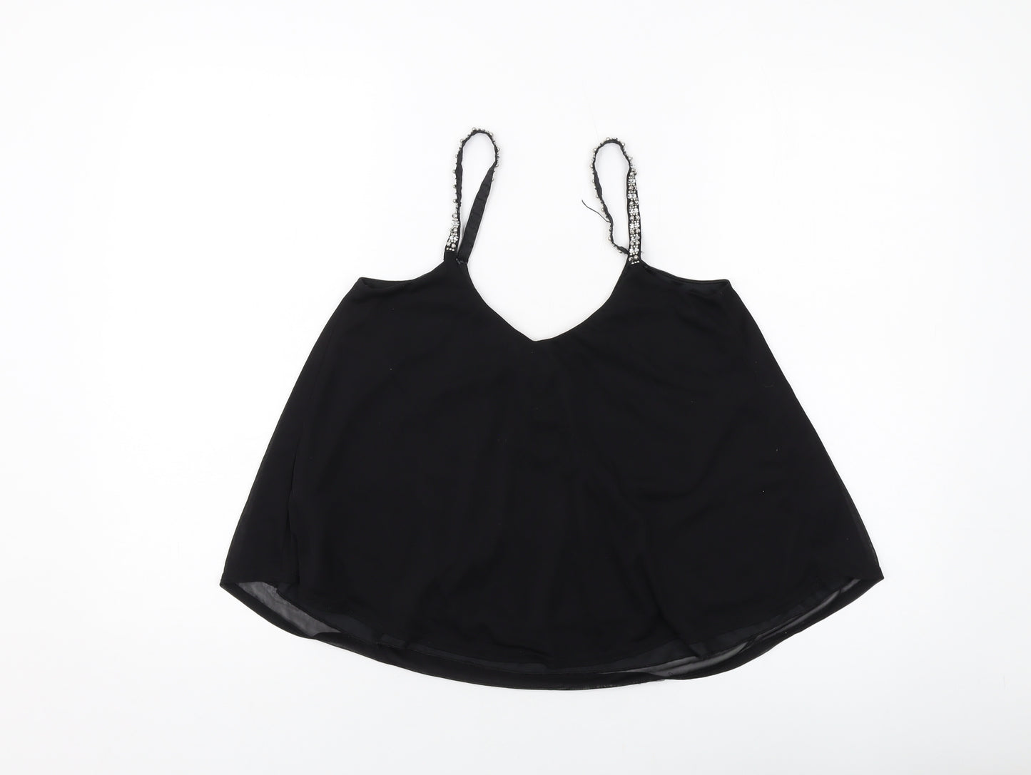 New Look Womens Black Polyester Basic Tank Size 10 V-Neck