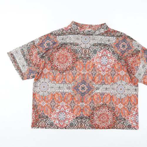River Island Womens Multicoloured Geometric Polyester Basic T-Shirt Size 12 Mock Neck
