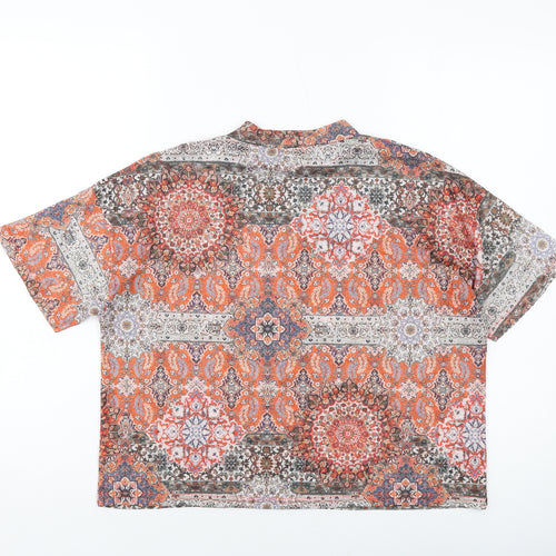 River Island Womens Multicoloured Geometric Polyester Basic T-Shirt Size 12 Mock Neck