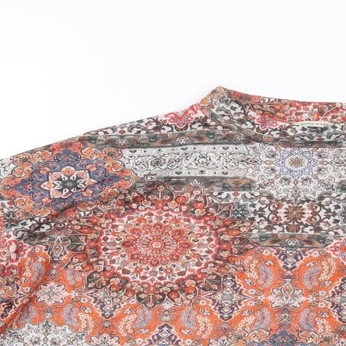 River Island Womens Multicoloured Geometric Polyester Basic T-Shirt Size 12 Mock Neck