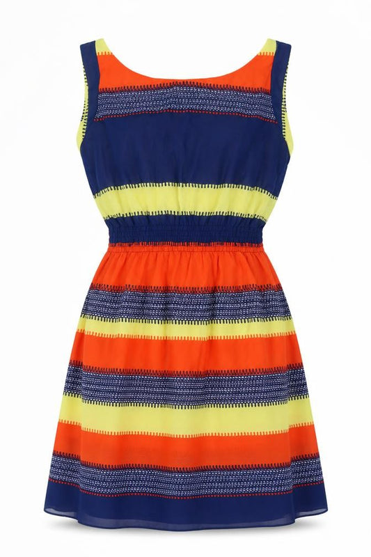 Front view of Ginger Soul women’s multicoloured geometric polyester a-line, size M, round neck pullover