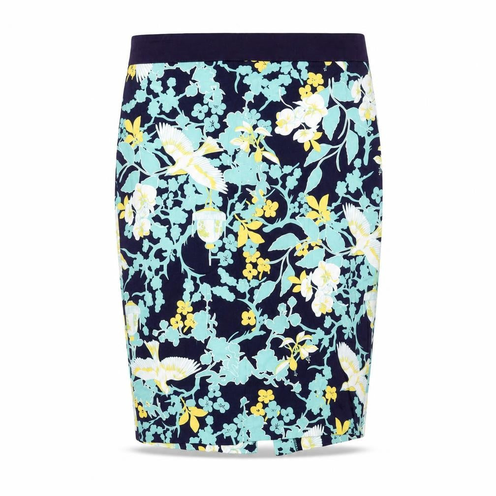 Dorothy Perkins Womens Blue Geometric Cotton Straight & Pencil Skirt Size 12 Zip