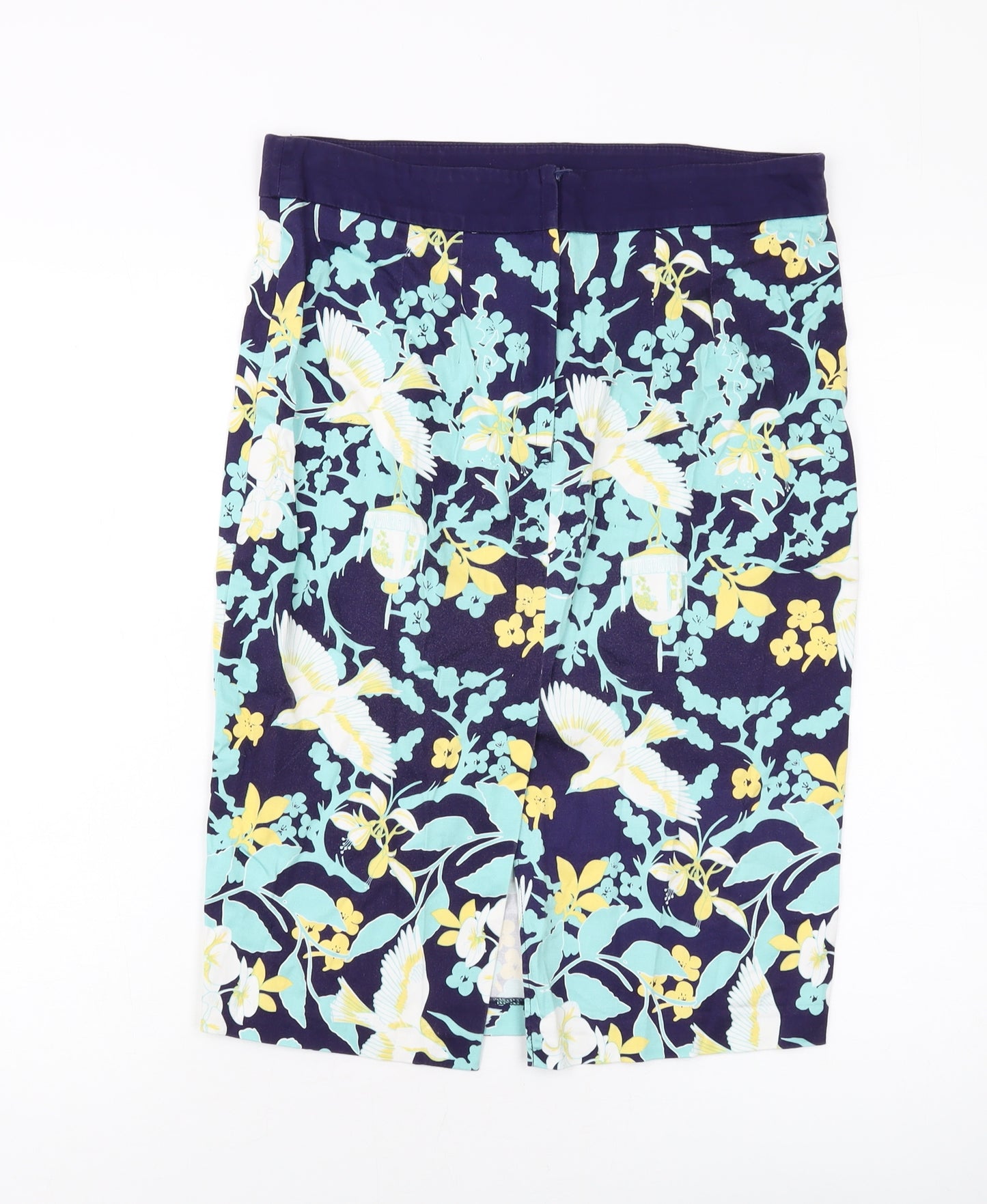 Dorothy Perkins Womens Blue Geometric Cotton Straight & Pencil Skirt Size 12 Zip