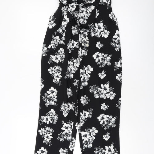 Miss Selfridge Womens Black Floral Polyester Jumpsuit One-Piece Size 12 Zip