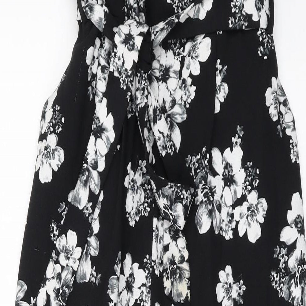 Miss Selfridge Womens Black Floral Polyester Jumpsuit One-Piece Size 12 Zip