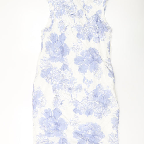 Jaeger Womens White Geometric Linen Tank Dress Size 8 Round Neck Zip