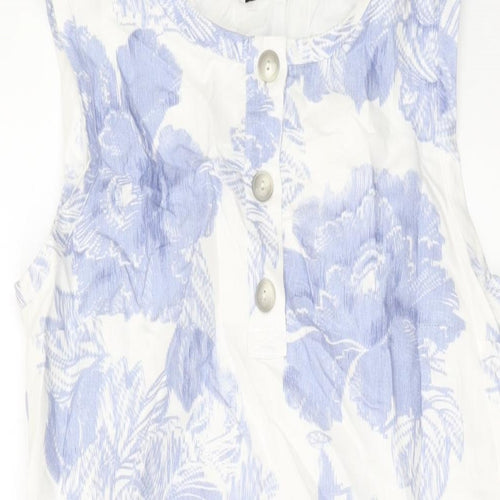 Jaeger Womens White Geometric Linen Tank Dress Size 8 Round Neck Zip