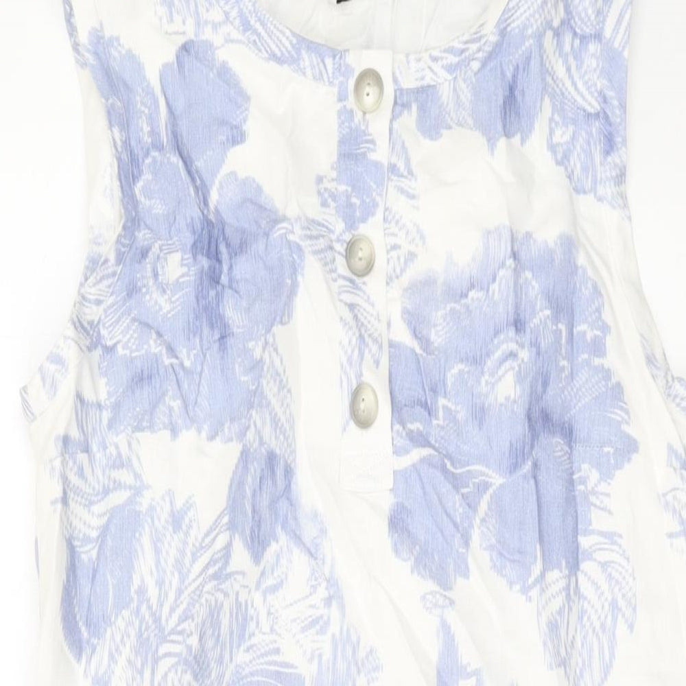 Jaeger Womens White Geometric Linen Tank Dress Size 8 Round Neck Zip