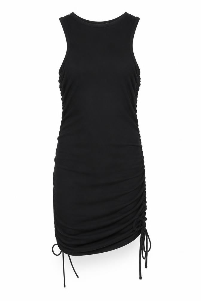 Front view of PRETTYLITTLETHING women’s black polyester bodycon, size UK 12, round neck pullover