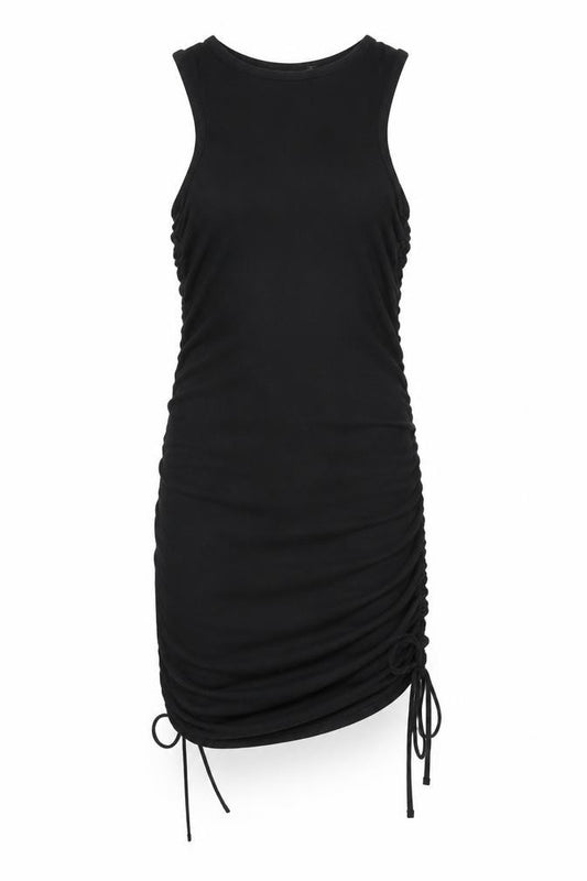 Front view of PRETTYLITTLETHING women’s black polyester bodycon, size UK 12, round neck pullover