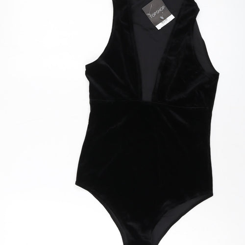 Topshop Womens Black Polyester Bodysuit One-Piece Size 10 Snap