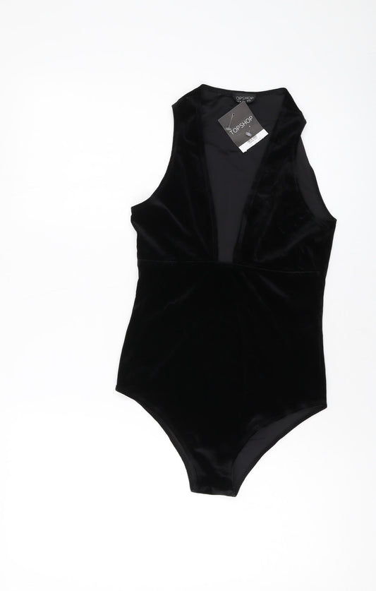 Topshop Womens Black Polyester Bodysuit One-Piece Size 10 Snap