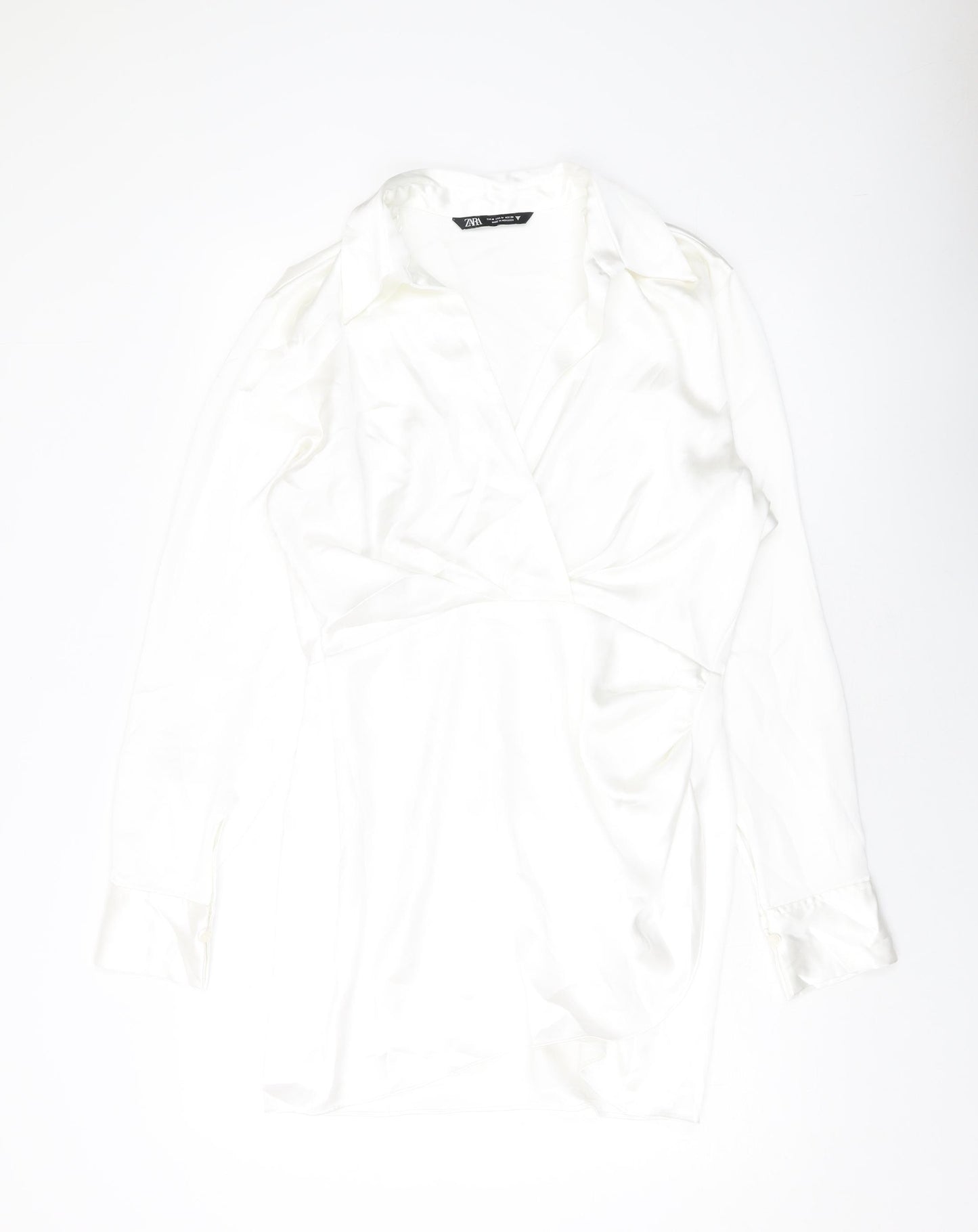 Zara Womens White Polyester Shirt Dress Size M Collared Zip